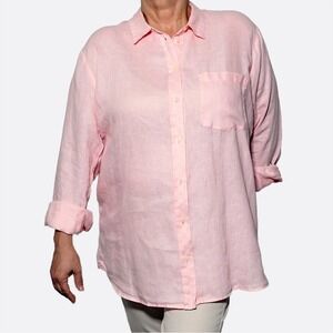 GAP 100% Linen Oversized Shirt Pink Button-Up Plus Size 2X Long Sleeve Old Money